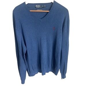 Ralph Lauren Polo Pullover V-neck Preppy Sweater Mens 100% Pima 2XL Vtg